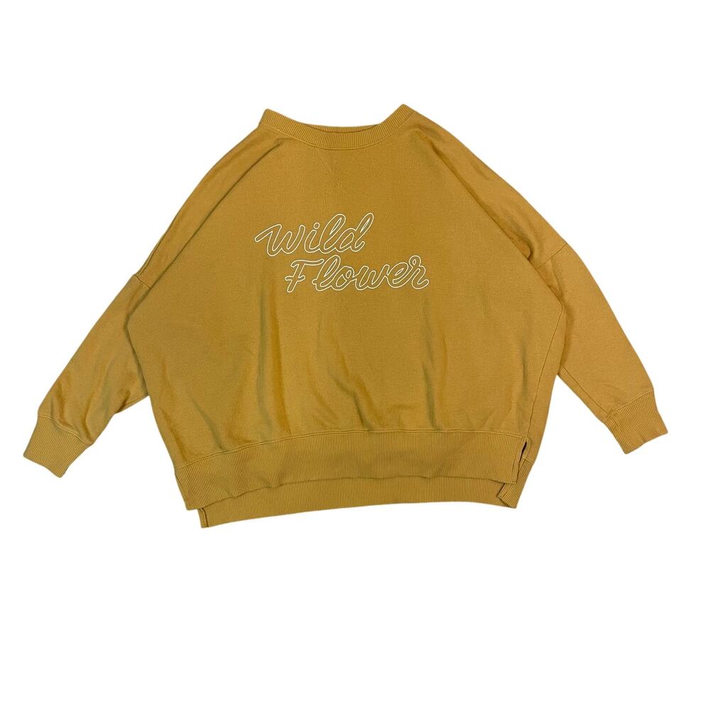 Aerie Wildflower Sweatshirt Womens Small Mustard Oversized Cottagecore